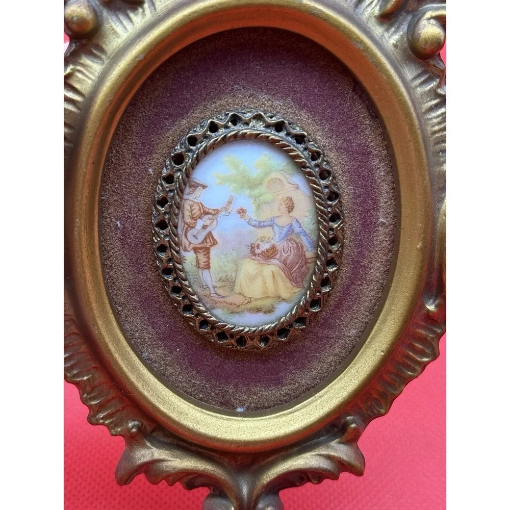 2 Vintage Fragonard Porcelain Cameo Framed Victorian Courting Couple Romantic